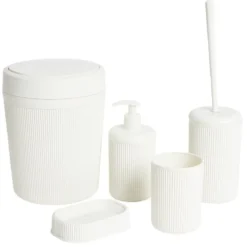 Accessoires salle de bain x5 plastique strié (2 modèles)