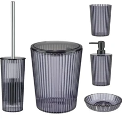Accessoires salle de bain x5 plastique noir transparent