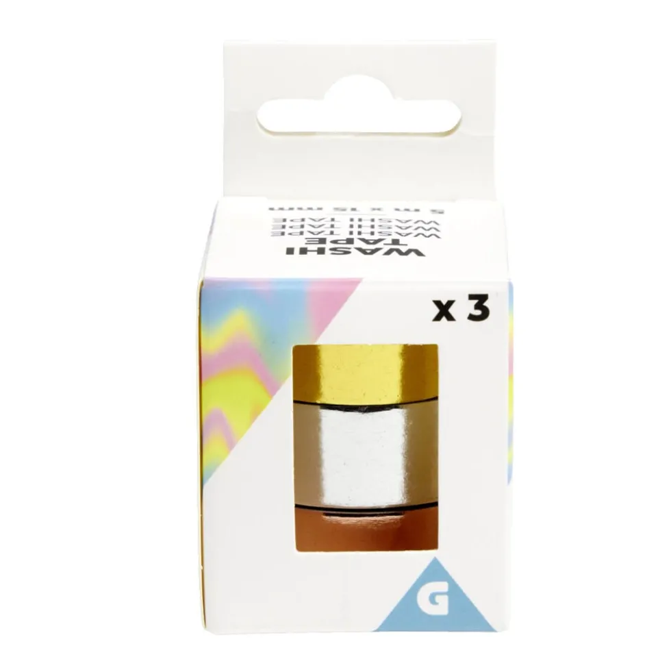 Adhésif washi tape doré argenté rose gold 5m x3