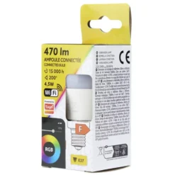 Ampoule LED connectée couleurs changeantes RGB 200° E27 470lms 4,5W