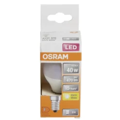 Ampoule LED E14 G45 blanc chaud Osram 4,9W=40W 470lms classe F