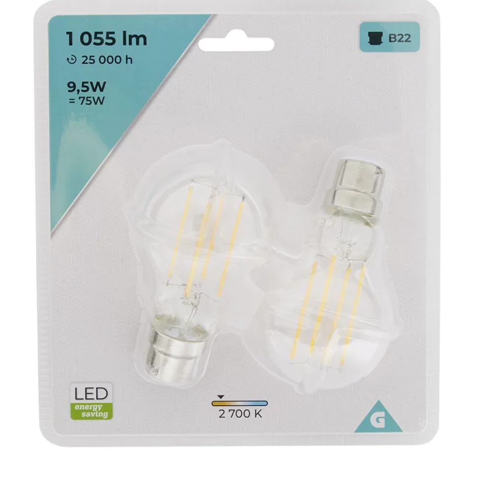 Ampoule LED Filament A60 B22 x2