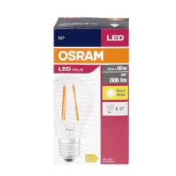Ampoule LED filament E27 A60 blanc chaud Osram 6,5W=60W 806lms classe E