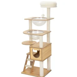 Arbre à chat XL 4 niveaux couchage et griffoir beige H133cm