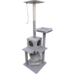 Arbre à chat XXL 4 niveaux grattoir et couchage gris H165cm