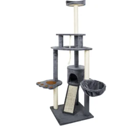 Arbre à chat XXL 4 niveaux gris couchage grifffoir H165cm