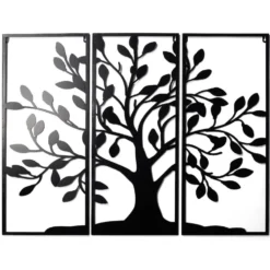 Arbre de vie triptyque décoration murale en métal noir L90xH70cm