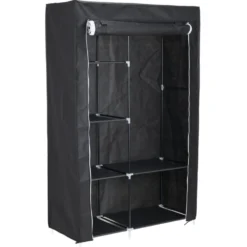 Armoire dressing tissu 1 penderie 6 cases noire 105x45xH165,5cm