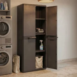 Armoire haute de garage plastique noire 3 tablettes 68x39xH166cm