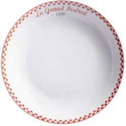 Assiette creuse blanche "Le grand bistrot" bord damier rouge Ø21cm