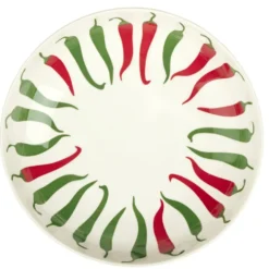 Assiette creuse céramique blanche motifs piments rouges et verts Ø22cm