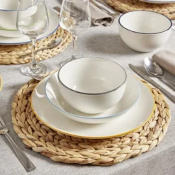 Assiette creuse porcelaine blanc liseré bleu clair Ø20cm