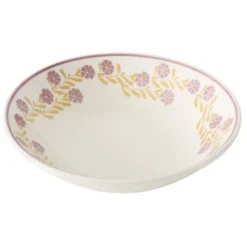 Assiette creuse ronde Berthie céramique motif végétal vert et blanc Ø14xH5cm