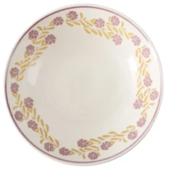 Assiette creuse ronde Berthie céramique motif végétal vert et blanc Ø14xH5cm