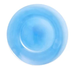 Assiette creuse verre bleu transparent liseré blanc Ø23cm