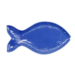 Assiette de présentation forme poisson céramique bleu 20x41cm