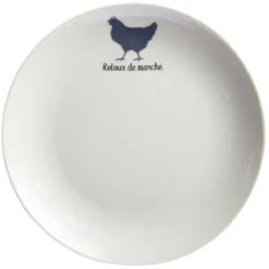 Assiette à dessert beige motif poule Ø26cm