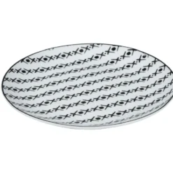 Assiette à dessert blanche motif ligne de croix noir Ø19cm