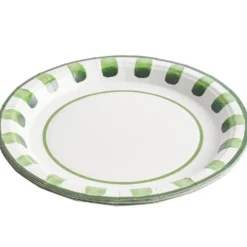 Assiette à dessert carton x8 blanc contour motif vert Ø18cm