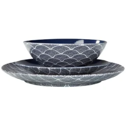 Assiette à dessert décor vague japonaise bleu et blanc Ø20cm