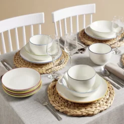Assiette dessert porcelaine blanc liseré jaune Ø20cm