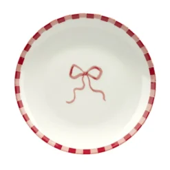 Assiette à dessert porcelaine motifs noeud et rayures blancs et rouges Ø19cm