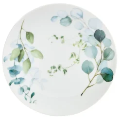 Assiette à dessert porcelaine blanche feuillage vert Ø19cm