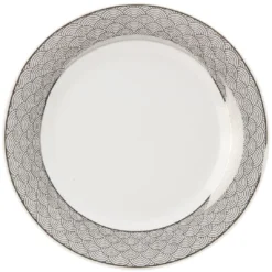 Assiette à dessert porcelaine blanche bord motif argenté Ø19cm