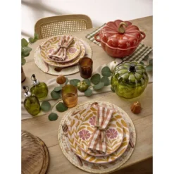 Assiette à dessert ronde Berthie céramique motif végétal vert et blanc Ø19,5cm