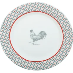 Assiette à dessert ronde design poule rebord géographique Ø19cm