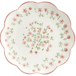 Assiette à dessert ronde Feston porcelaine blanche motif floral rose Ø22cm