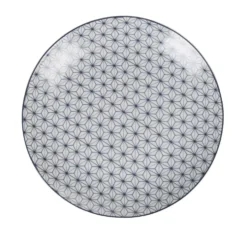 Assiette à dessert ronde motif géométrique blanc et bleu Ø19cm