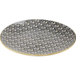 Assiette à dessert ronde Praia motif ethnique noir blanc jaune Ø19cm