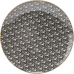 Assiette à dessert ronde Praia motif ethnique noir blanc jaune Ø19cm