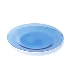 Assiette à dessert ronde verre bleu bord blanc Ø20cm
