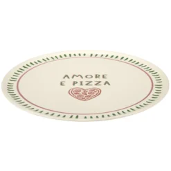 Assiette à pizza inscription Amore e Pizza beige contour traits verts Ø32cm