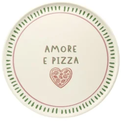 Assiette à pizza inscription Amore e Pizza beige contour traits verts Ø32cm