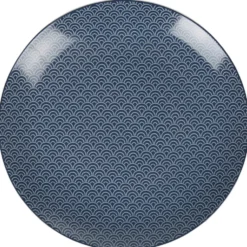 Assiette plate bleu foncé motif vague seigaiha Ø26.5cm