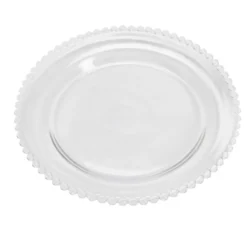 Assiette plate céramique transparente bord perle Ø26,5cm