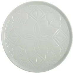 Assiette plate faïence unie verte avec motif relief Ø27xH2cm
