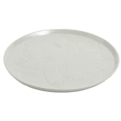 Assiette plate faïence unie verte avec motif relief Ø27xH2cm