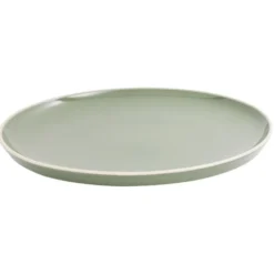 Assiette plate faïence vert bord liseré crème Ø27cm