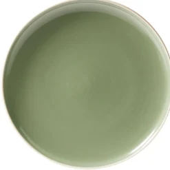 Assiette plate faïence vert bord liseré crème Ø27cm