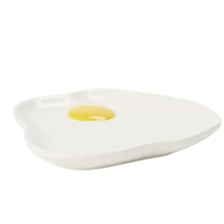 Assiette plate forme oeuf au plat dolomite blanche et jaune 16x17cm