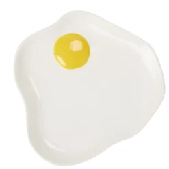 Assiette plate forme oeuf au plat dolomite blanche et jaune 16x17cm