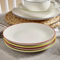 Assiette plate porcelaine blanc liseré bleu foncé Ø26,5cm