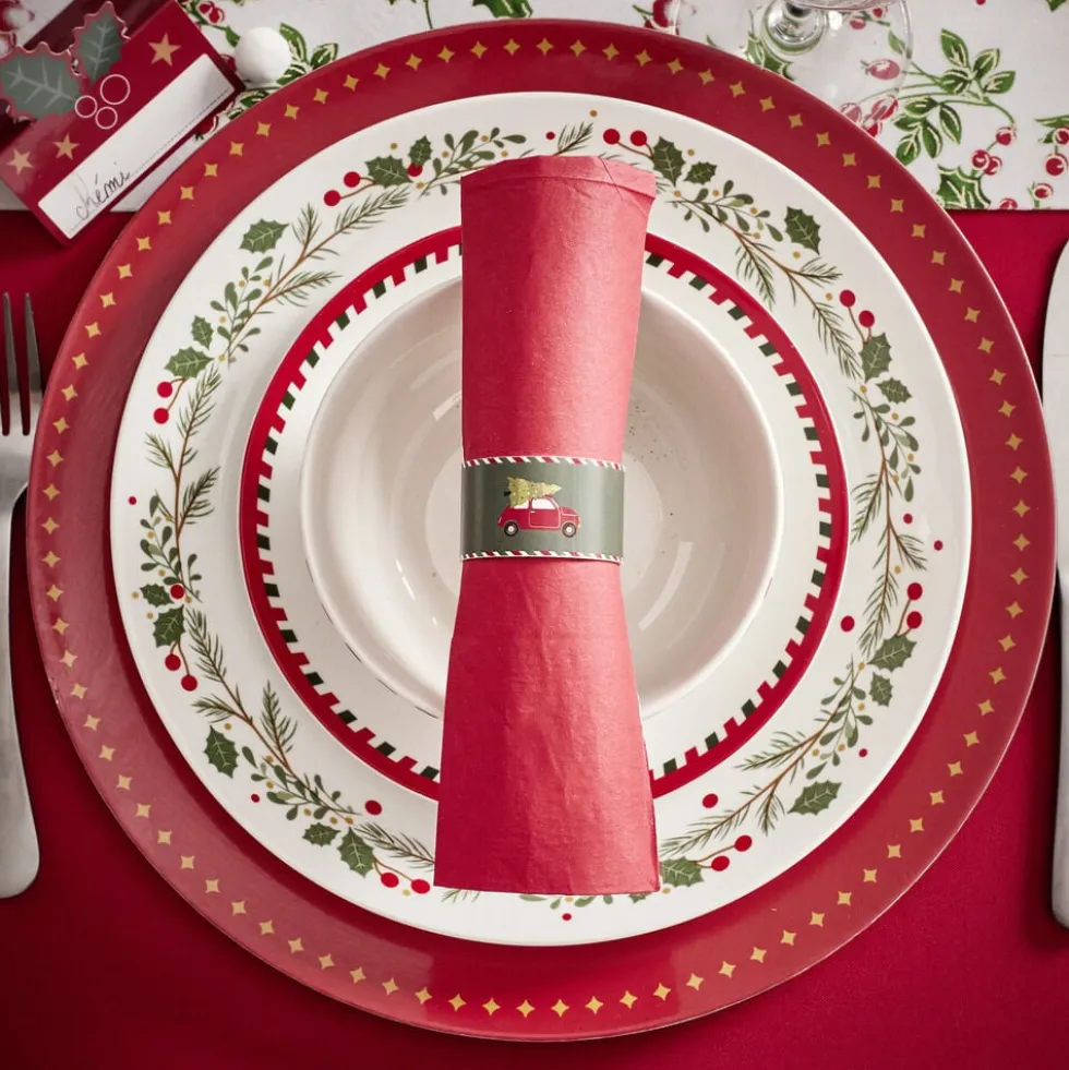 Assiette plate porcelaine blanche motif feuillage de Noël Ø27cm