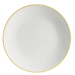 Assiette plate porcelaine blanc liseré jaune Ø26,5cm