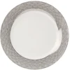 Assiette plate porcelaine blanche bord motif argenté Ø26.5cm