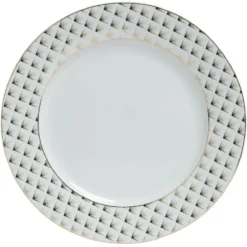 Assiette plate porcelaine blanche bord motif doré Ø27cm